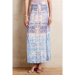 Anthropologie Maeve Waimea Silk Maxi Skirt Blue Motif Size M